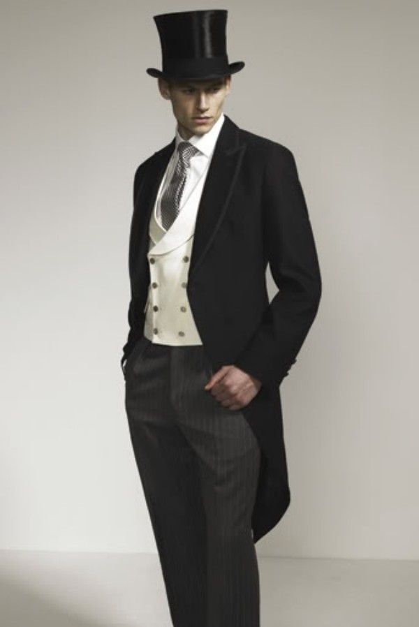 Vintage Mens Tailcoat Black Peaked Lapel Groomsmen Suits Wedding Suits