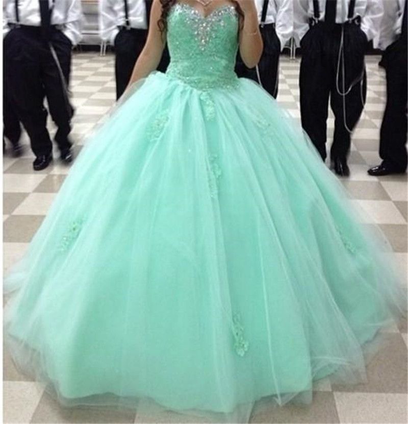 2015 Mint Green Quinceanera Gowns Ball Gown Sweetheart Corset Back