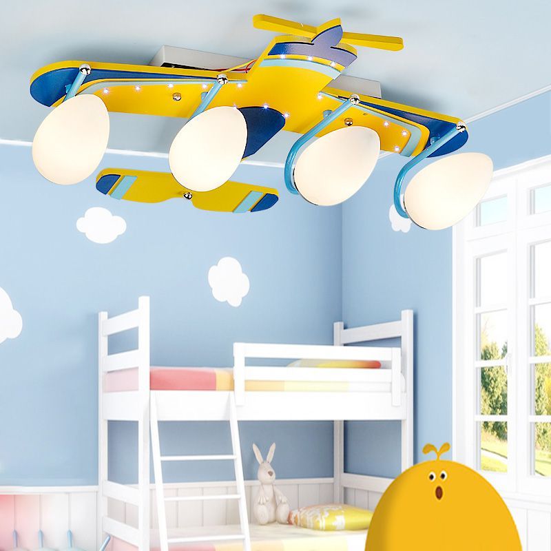 Best Cute Yellow Airplane Baby Room Ceiling Lamp Cartoon Wooden Boy'S