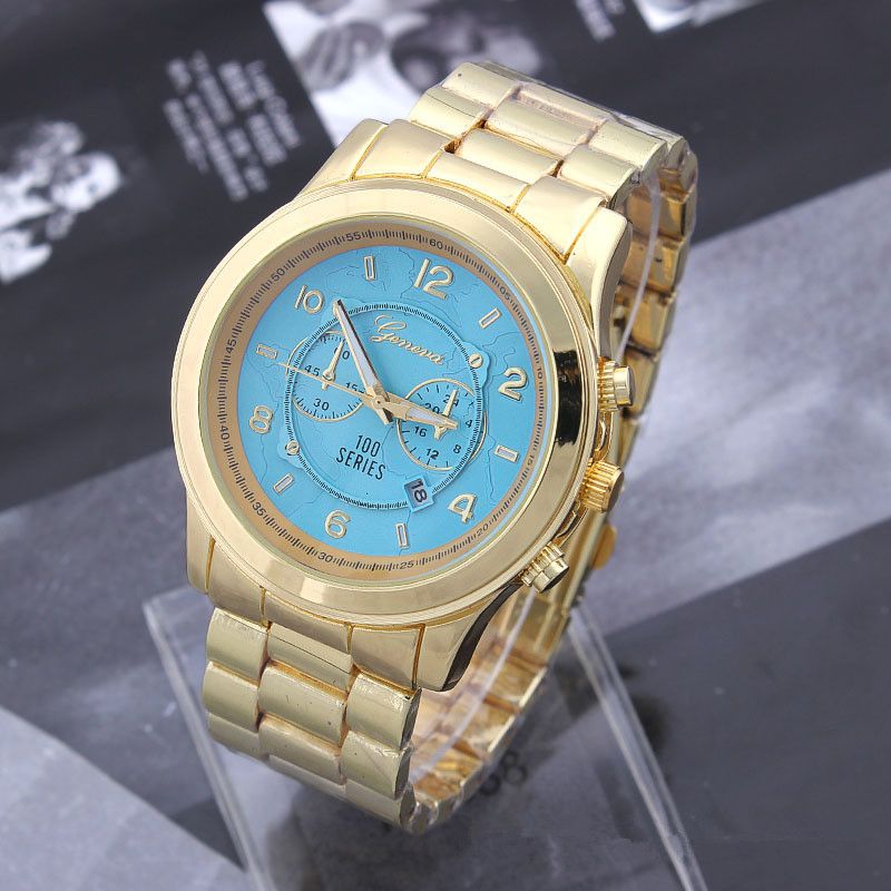 Fashion Men Geneva Watches Big Face World Map Dials Full Steel Quartz