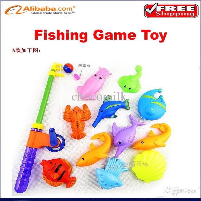 Wholesale! Plastic Toy Fishing Rods for Kids 1 Rod 10 Fish Model 1 Net
