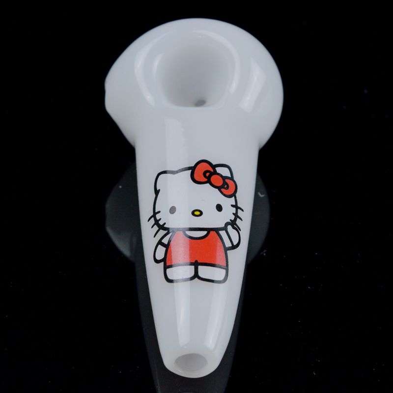 Wholesale White Hello Kitty Cat Pipe 4 Inch Glass Smoking Pipes Hand