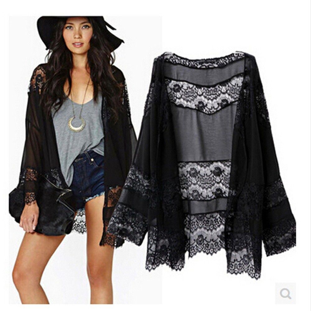 Ebay2015 Ebay Outside Europe And America Stitching Lace Shawl Long-sleeved Kimono Jacket Original Single Online with $40.84/Piece on Sulifanga's Store