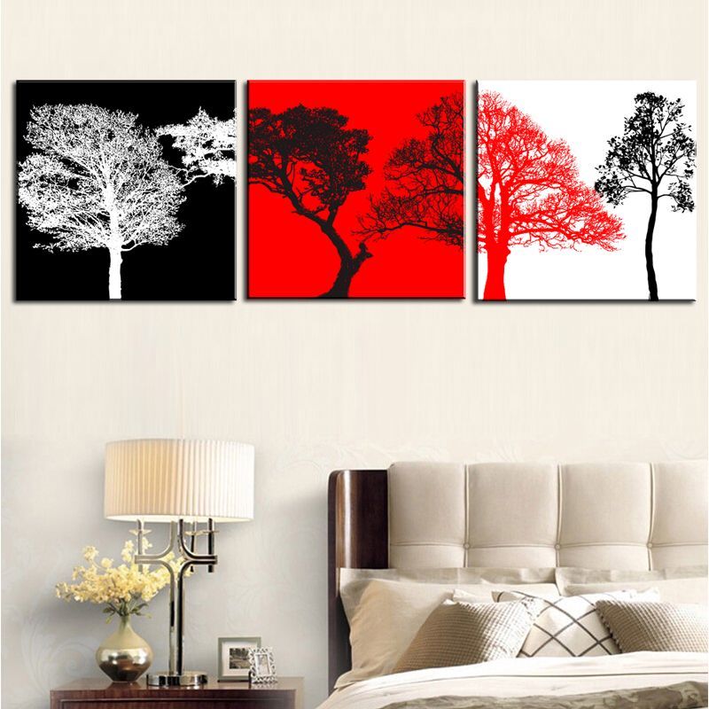Best Unframed Canvas Painting Red White Black Trees Art Cheap Picture