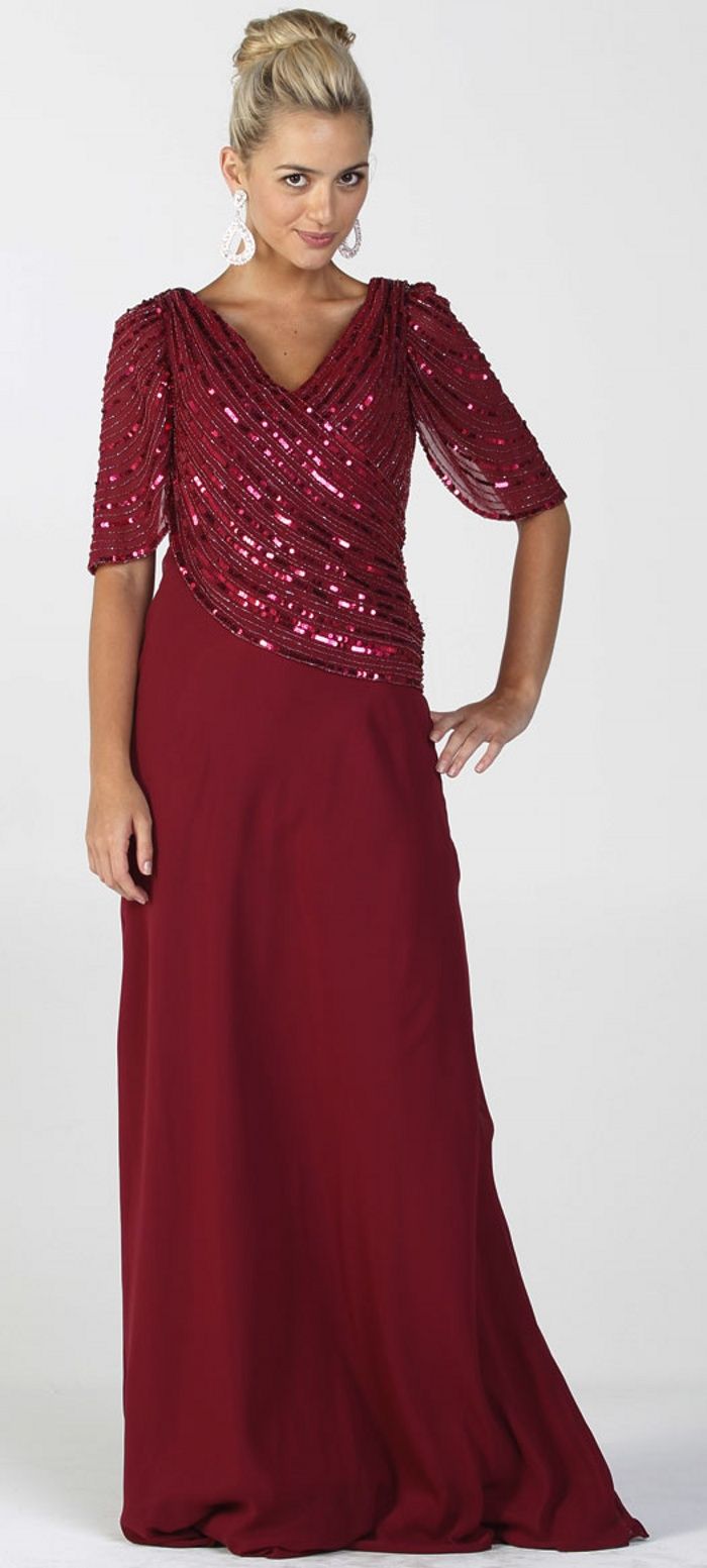 Elegant & Luxury V Neck Half Sleeve Burgundy Blue Mother Of The Bride