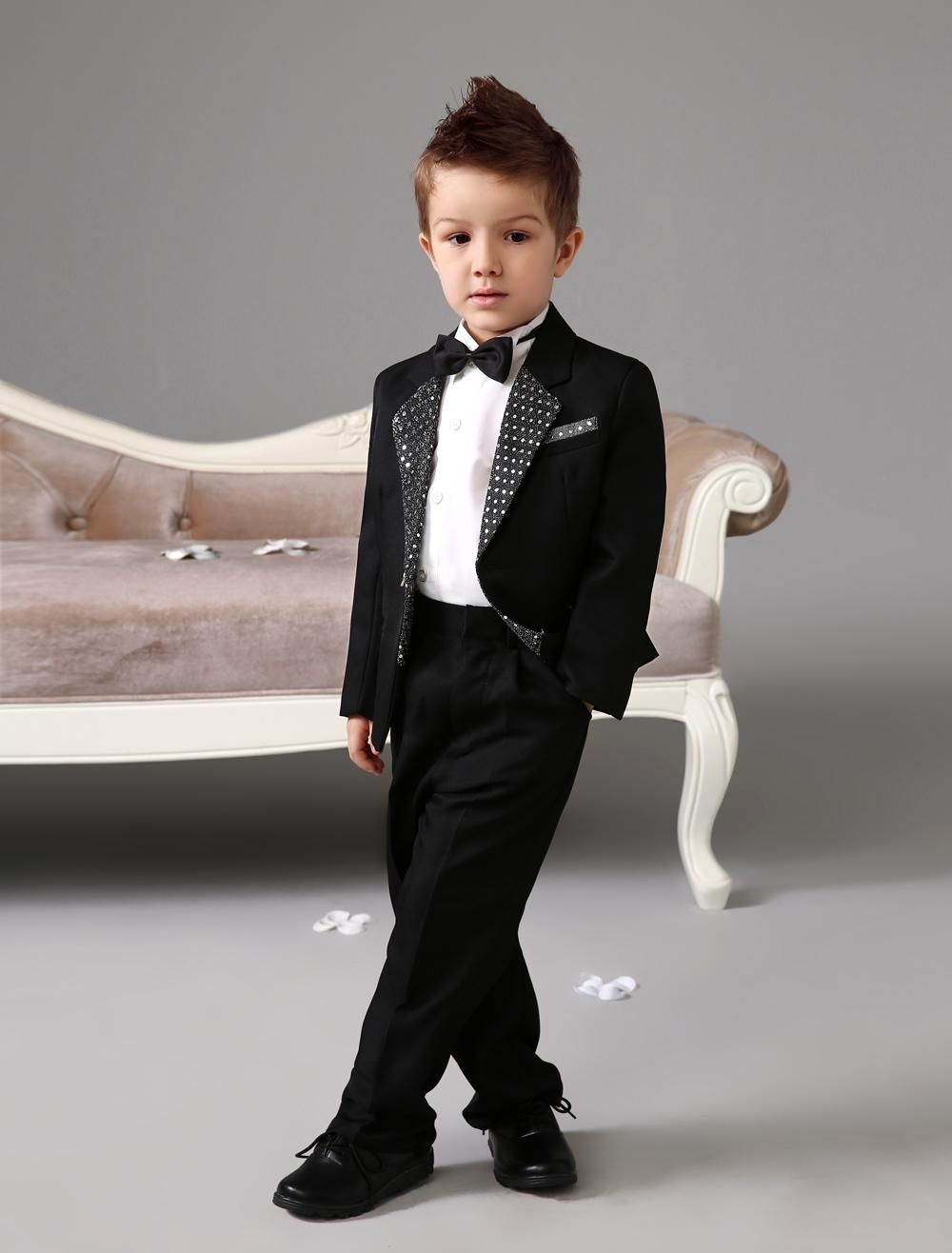 Luxurious Black Ring Bearer Suits Cool Boys Tuxedo With Sequins throughout Formal Wear For Boys for Dream