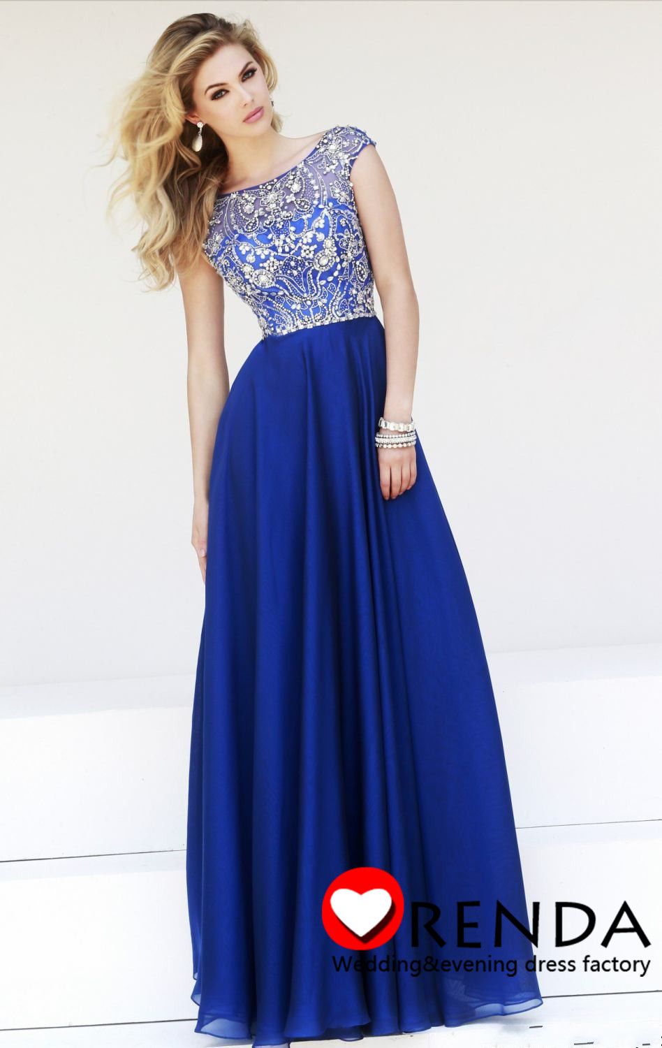 Wholesale 2015 New Arrival Evening Dresses With Shiny Beading Royal Blue Prom Dresses