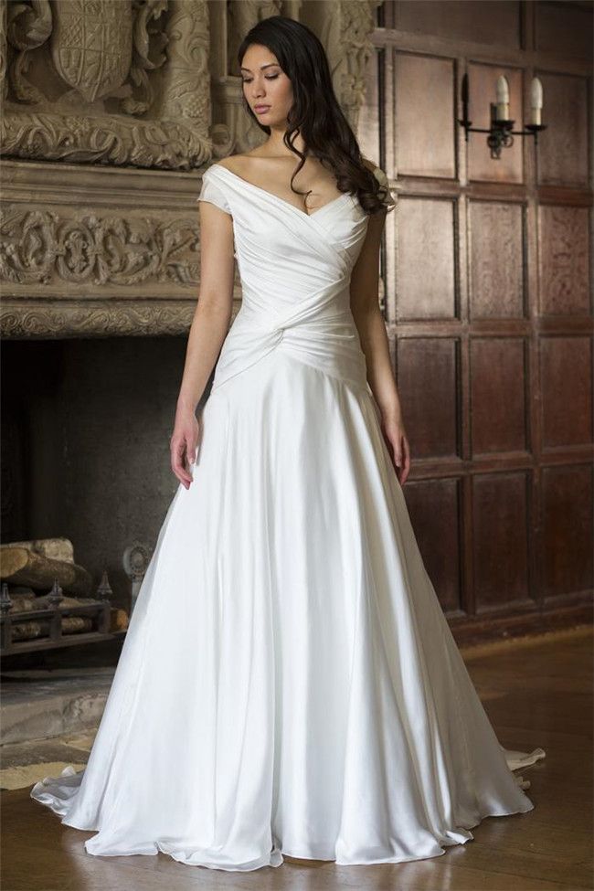 Discount 2015 Cheap Off The Shoulder Cap Sleeve A Line Wedding Dresses