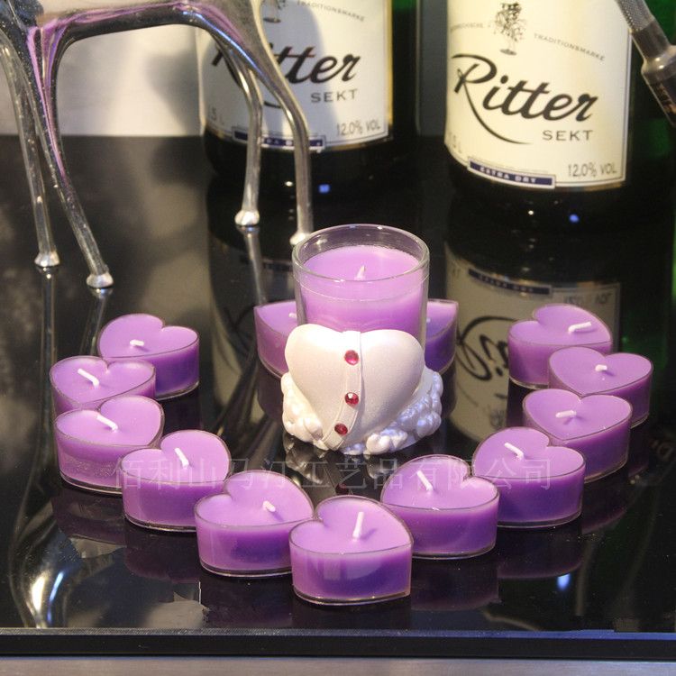 Purple Heart Candle Set Glasscandle Cup +Heart Shaped Candle Lavender