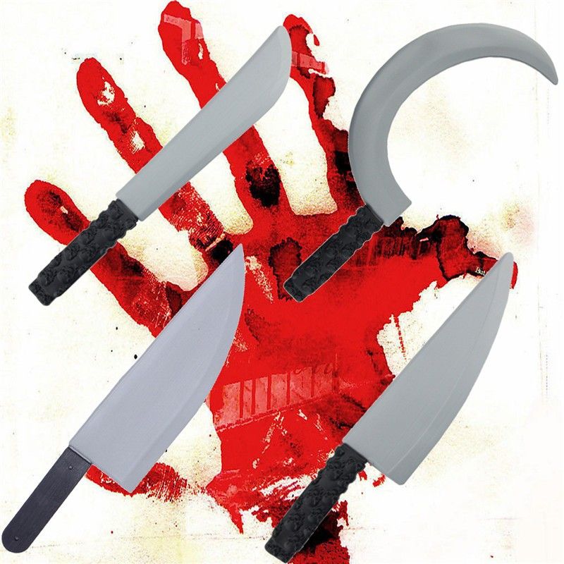 Best Halloween Plastic Fake Knife Weapon Machete Sickle Cutter Props Best Halloween Plastic Fake Knife Weapon Machete Sickle Cutter Props