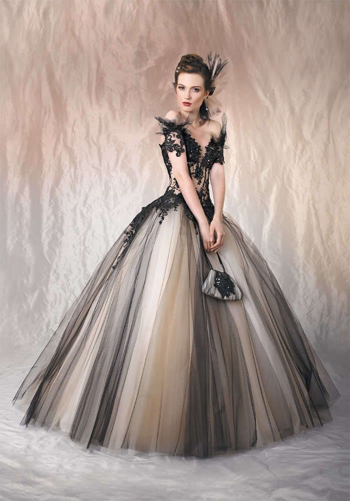 black and champagne gown