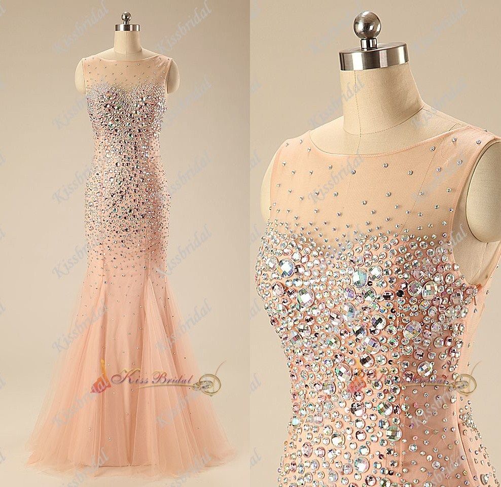 Wedding Table Prom Dresses 2015 Mermaid 2015 fascinating rhinestone blush pink mermaid prom dresses scoop 15