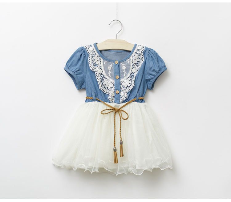 2015 New Fashion Girls Baby Lace Belt Tutu Cowboy Dress Children
