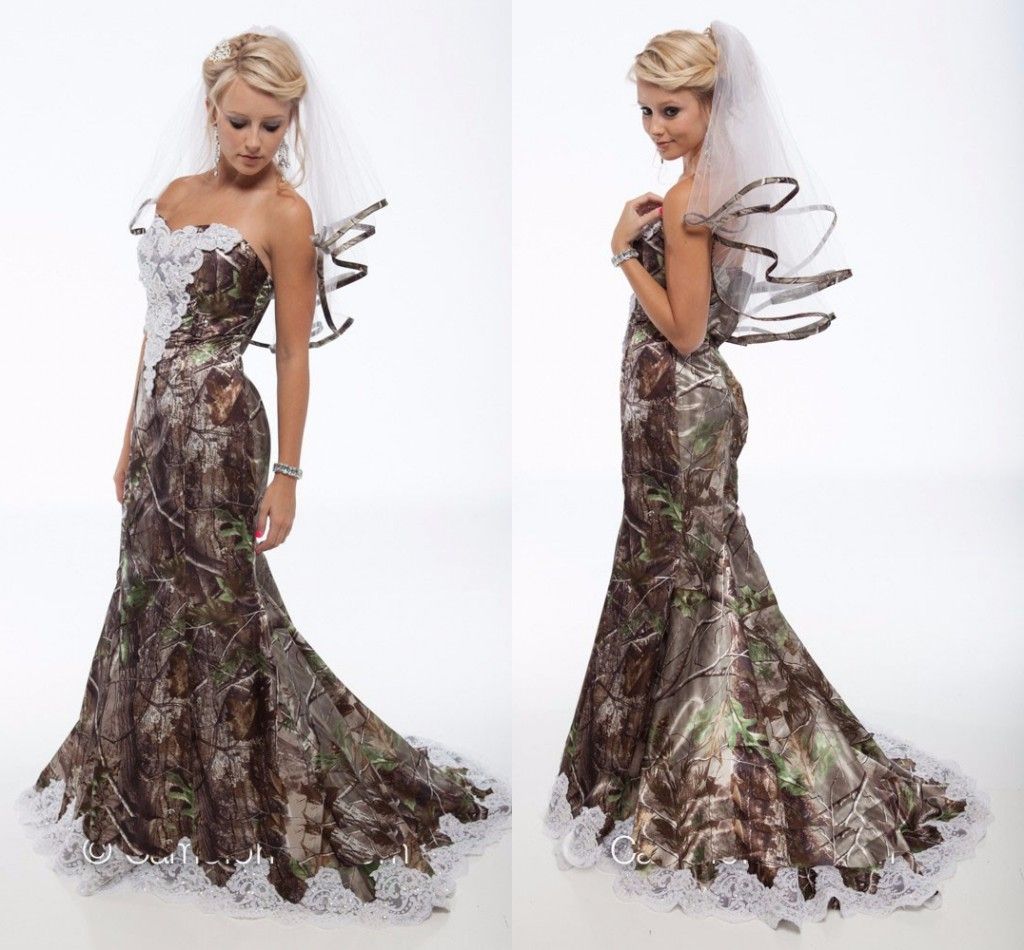 Discount 2015 Camo Wedding Dresses Plus Veils Vintage