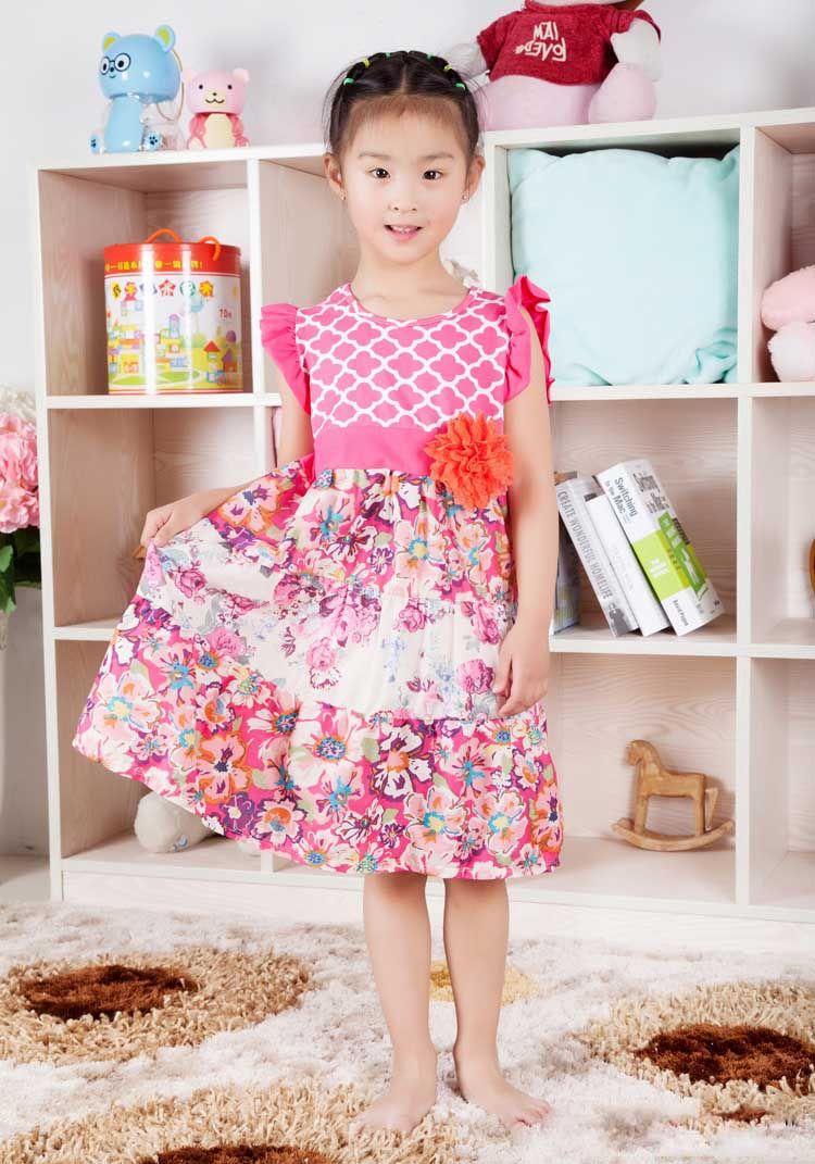 2017 Children Dress Floral Pink Fluffy Long Dress Children Girl