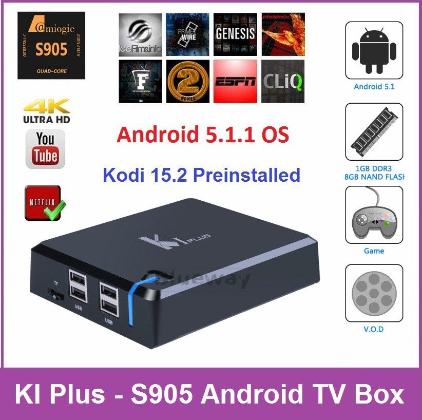 KI Plus Android TV Box K1 Plus Amlogic S905 Quad Core Android 5.1 1G/8G