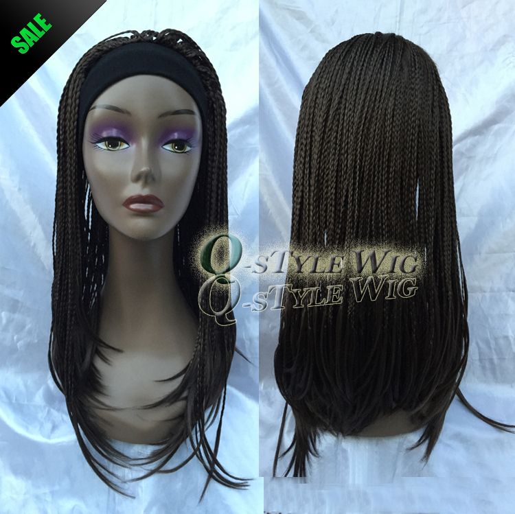 New Arrival Straight Braid With Headband Wig Synthetic Long Brown Color