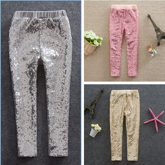 Girls Leggings 2015 Girls New Gold Silver Sequin Cotton Leggings Baby