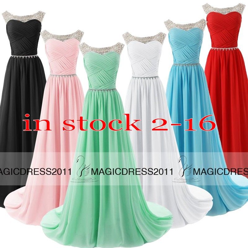 2015 Sparkly Prom Evening Gowns IN STOCK ALine Sheer Neck White Black