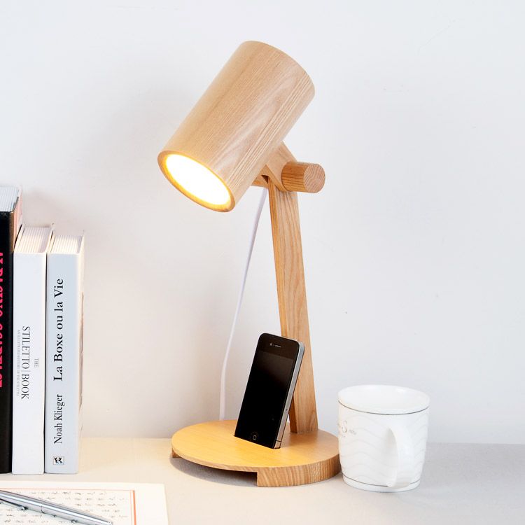 IKEA Loft Edison Bulbs Wooden shade Handmade Wood LED Night Table Lamp