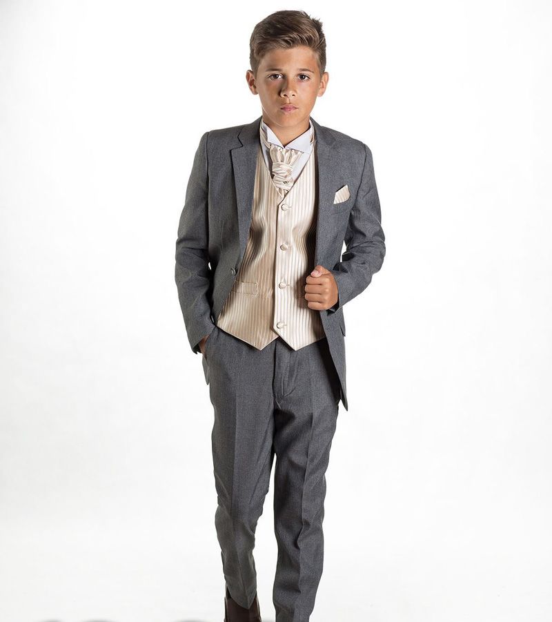 Hot Popular Light Gray Kids Tuxedos Wool Blend Boys Suits Ring Bearer