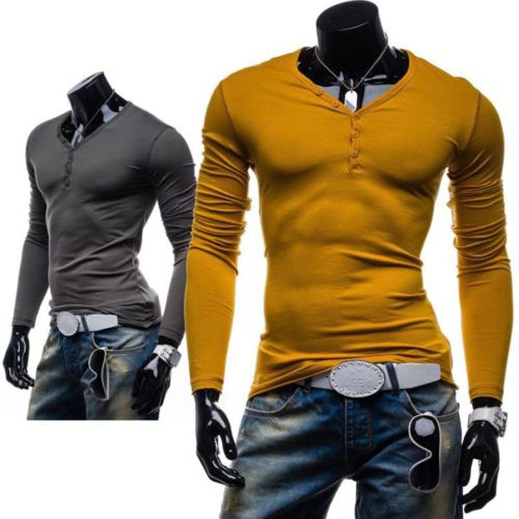 Mens Designer Casual V Neck TShirts Tee Shirt Slim Fit Tops New Long