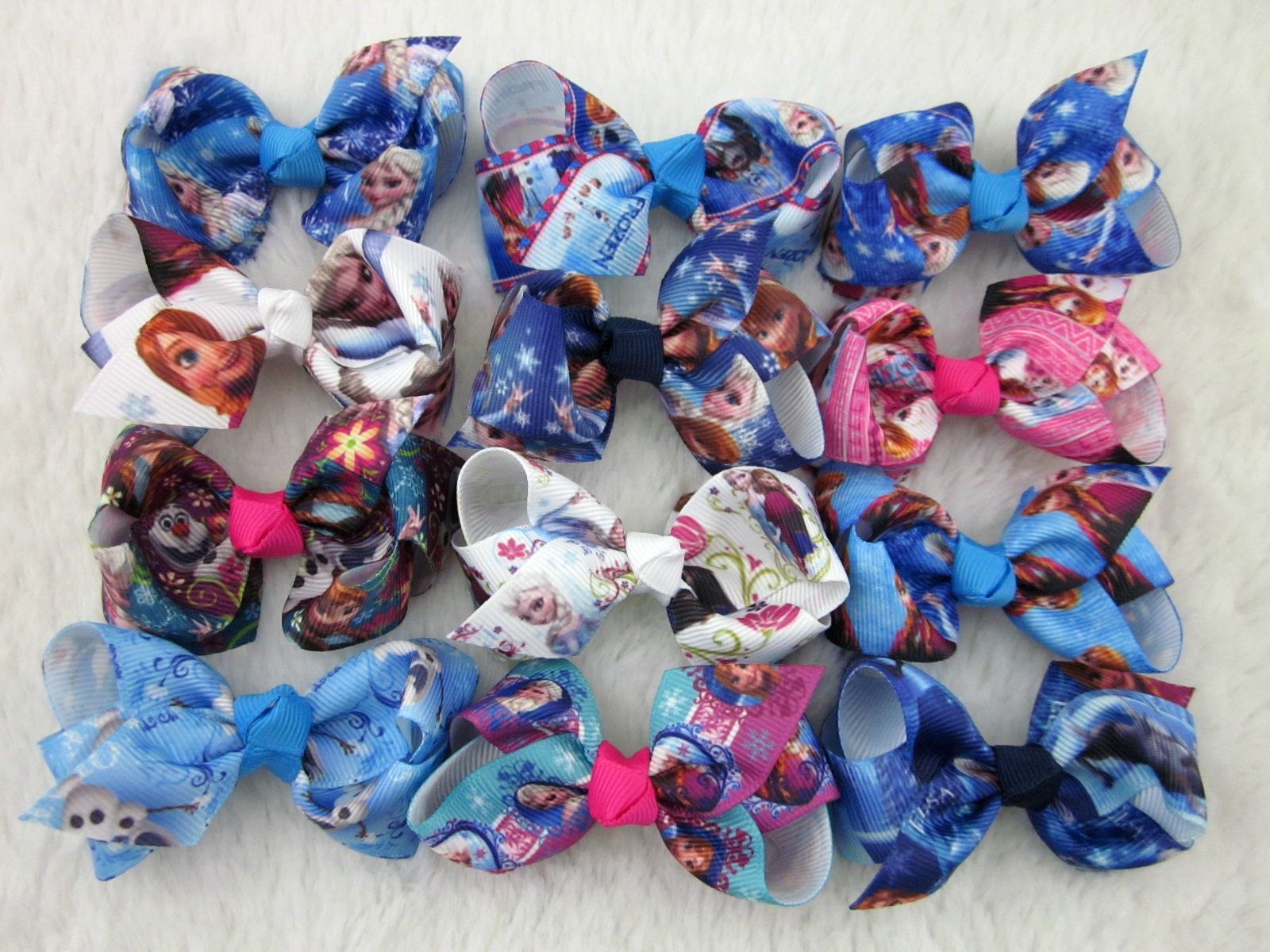 3 Frozen Hair Bows Elsa Anna Girls Baby Hairbows Grosgrain Ribbon