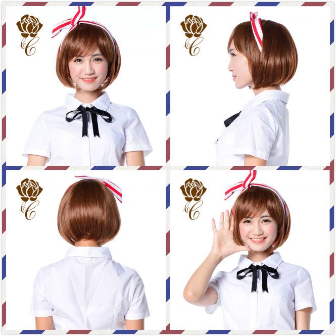 27cm Popular Cosplay Girls Blonde Short Synthetic Lace Front Wigs Good