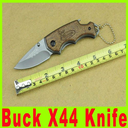 201501 New Buck X44 Small Edc Pocke Knife With Bottle Opener Wooden Handle 57 Hrc Steel Blade