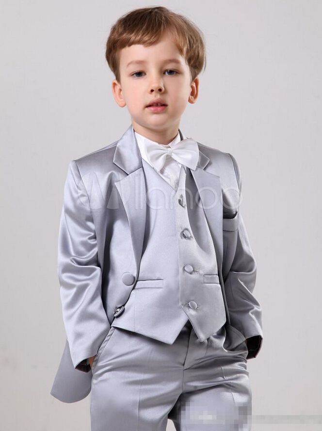 Elegant Little Boys Formal Suits Silver Satin Wedding