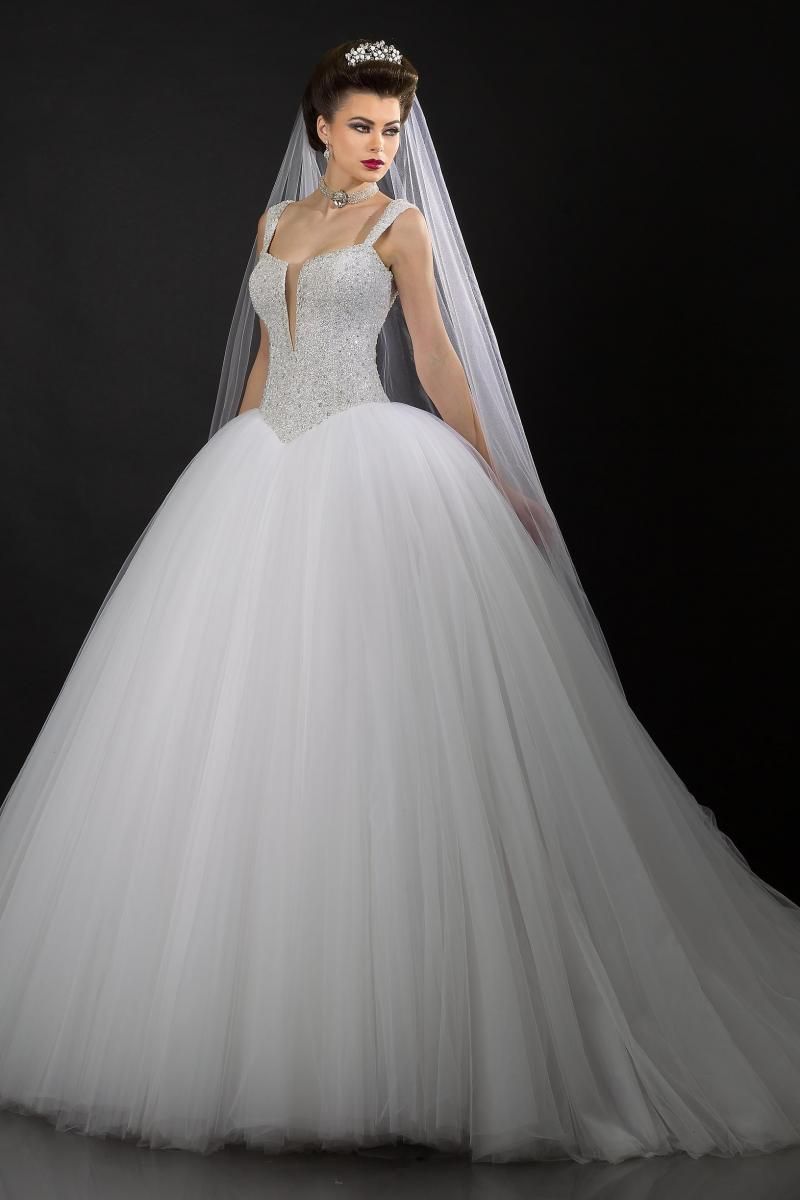 Bling Beaded Wedding Dress Princess Crystal Tulle Bridal Gown Wedding