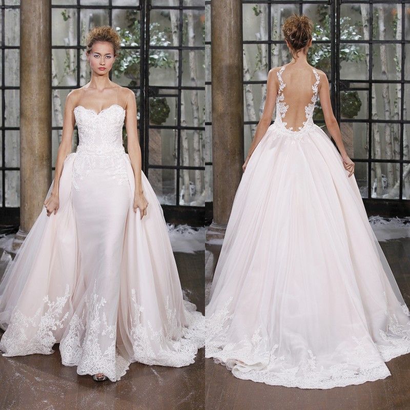 Discount Elegant Blush 2015 Lace Backless Wedding Dresses With
