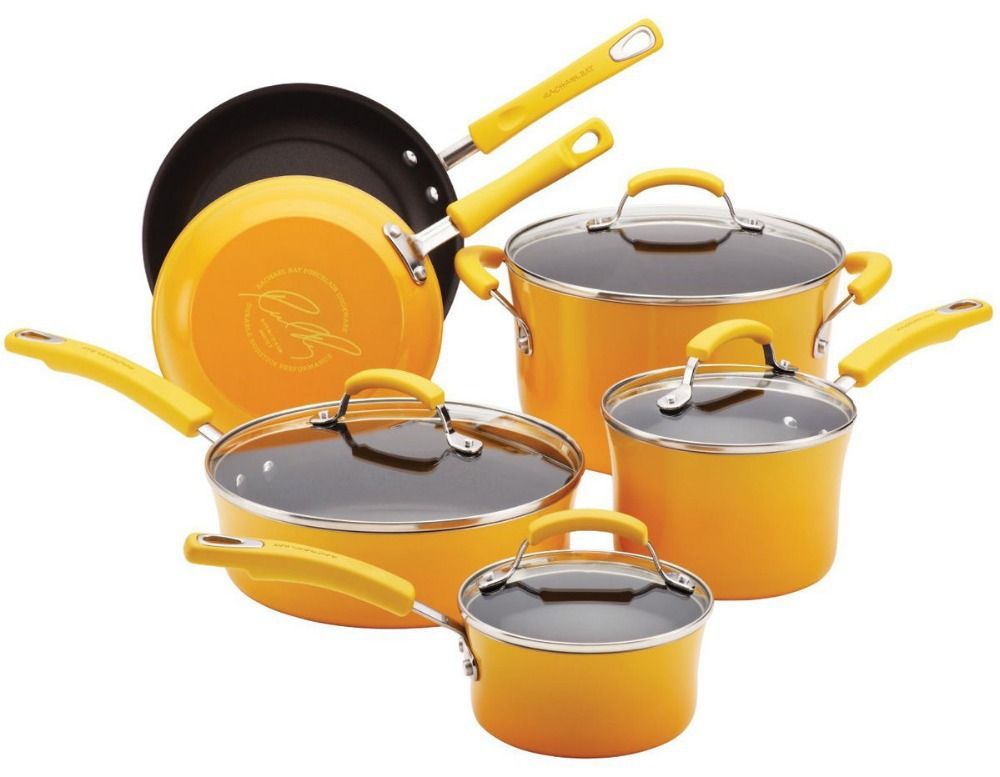 Yellow Kitchen Nonstick Hard Enamel Cookware Set Pots Pans Cookware
