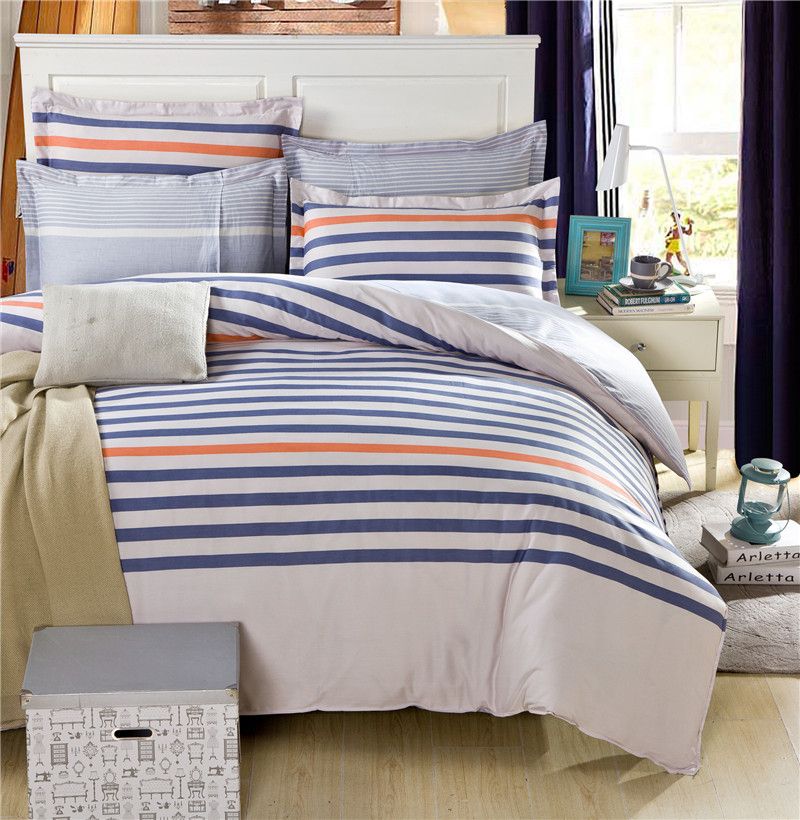 Mordern Blue & Orange Stripes Beige Bedding Set Uni