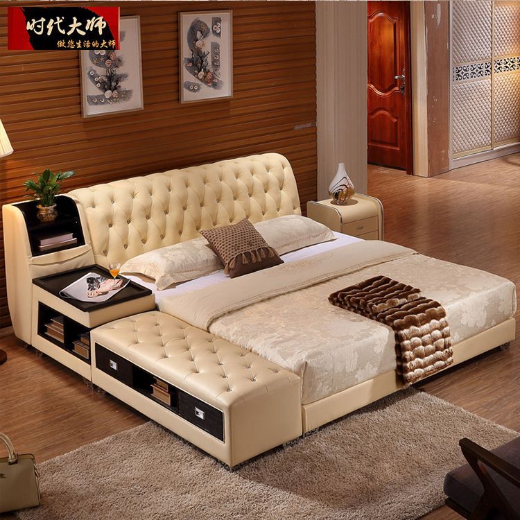 2017 Leather Bed Tatami Simple Leather Art Leather Bedroom ... 2017 Leather Bed Tatami Simple Leather Art Leather Bedroom ...