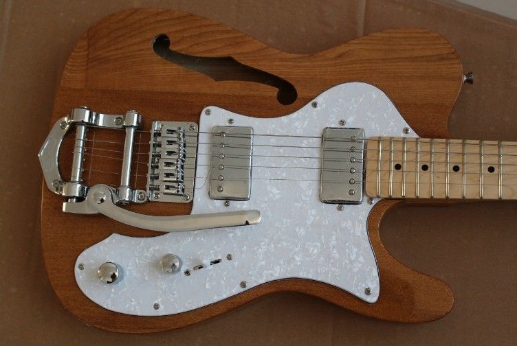 Semi Hollow Body Telecaster Guitar Maple Fingerboard Nature Wood Chrome