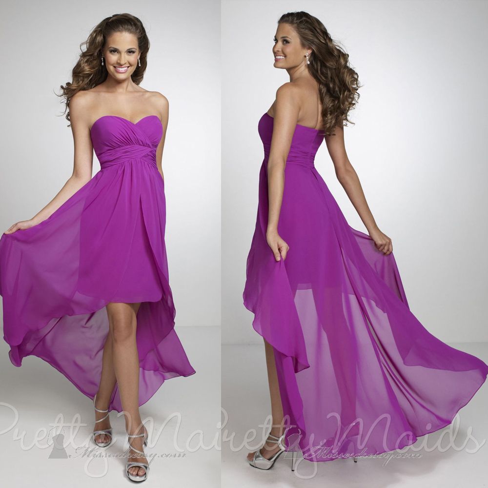 New Arrival 2015 High Low Purple Bridesmaid Dresses Chiffon Maternity