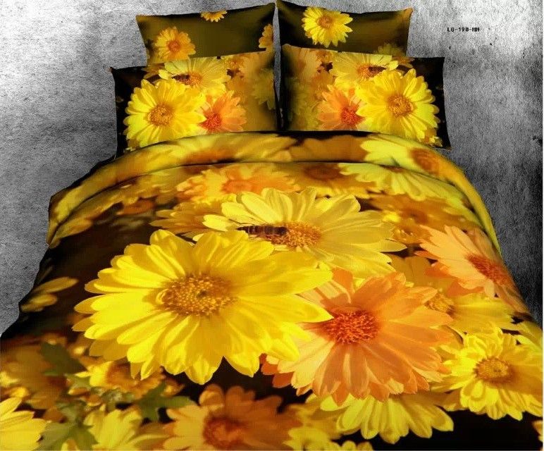 2015 Yellow Daisy Duvet/Quilt Cover Queen Size Oil Painting 3d Bedding Set Luxury Bedclothes Bed