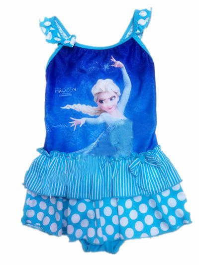 2017 Elsa Ice Princess Kids Tutu Swimsuit Baby Girl Polka Dot Swimwear One Piece Stripe Swimsuit 