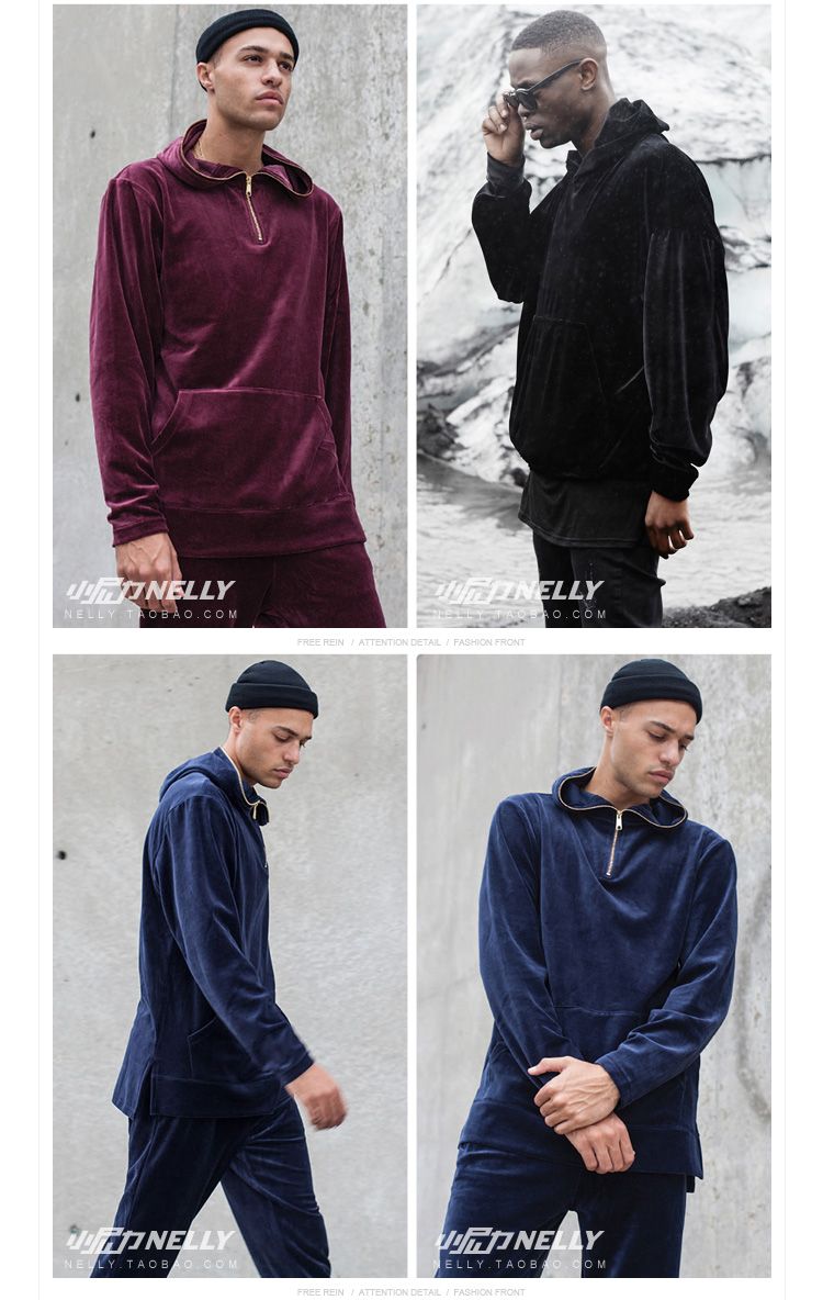 Best Wholesale Hip Hop Fashion Mens Velvet Hood Hoodies Tracksuit Urban