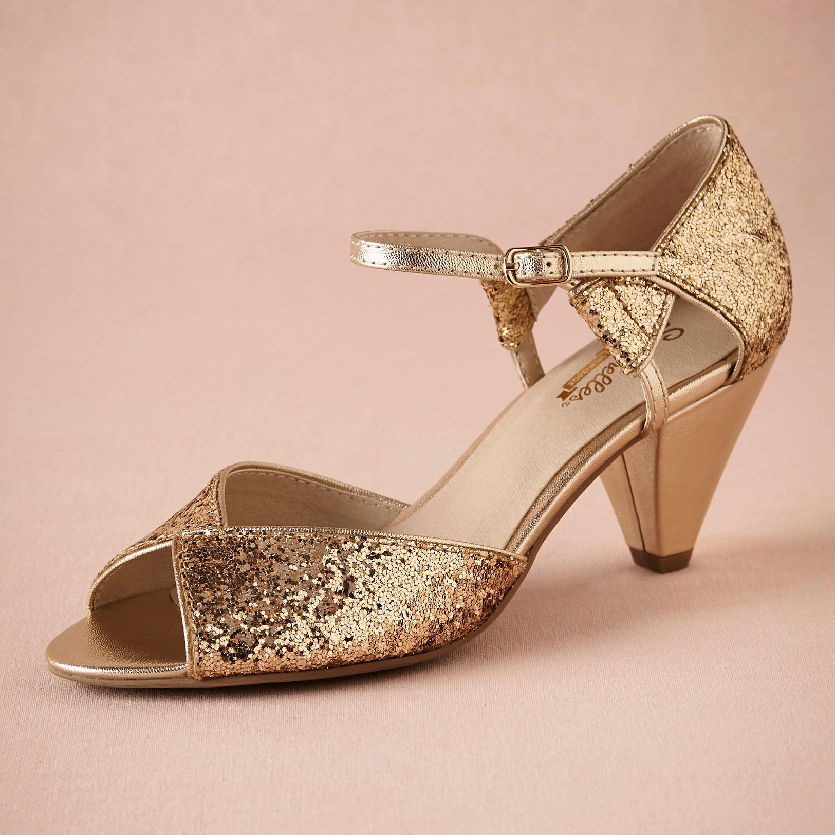 Gold Glitter Spark Wedding Shoe Handmade Pumps Leather Sole ...