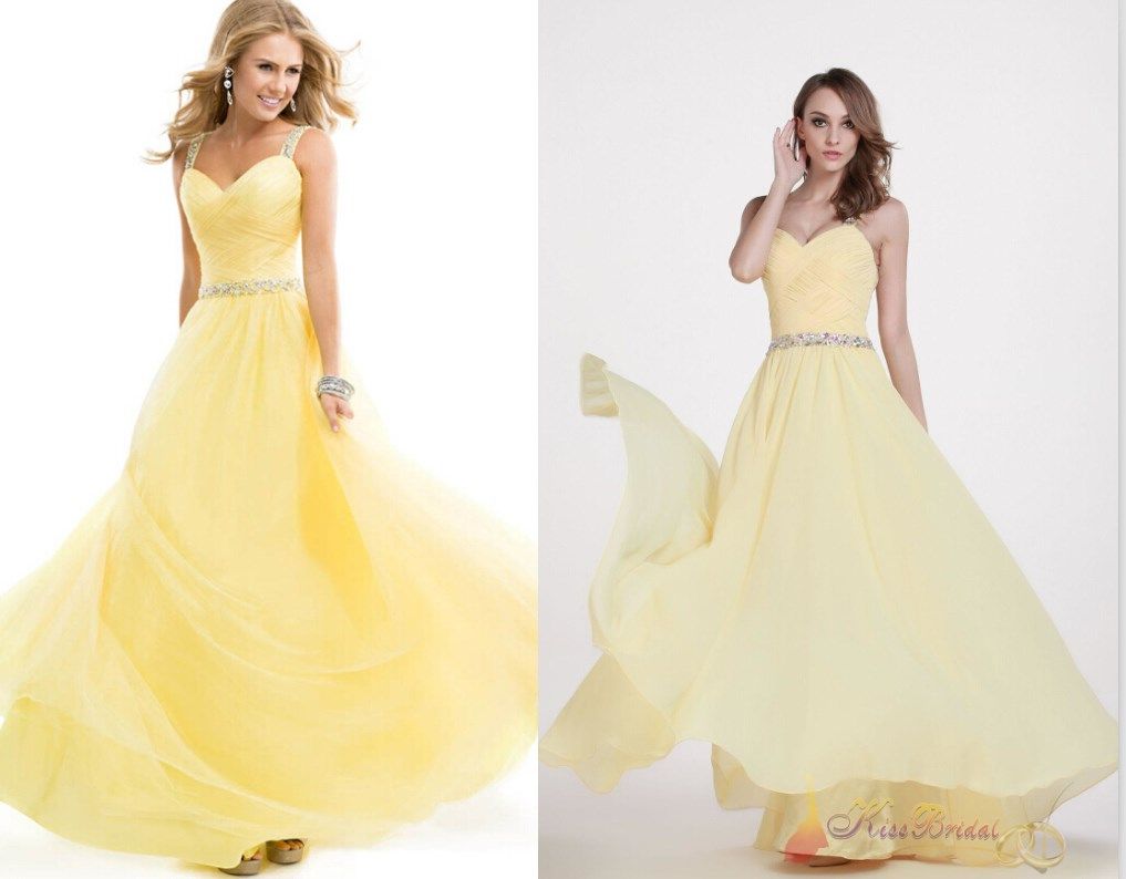 Wedding 2015 Prom light yellow 2015 prom dresses beads ruffle long bridesmaid 2014 sweetheart neck hollow back chiffon