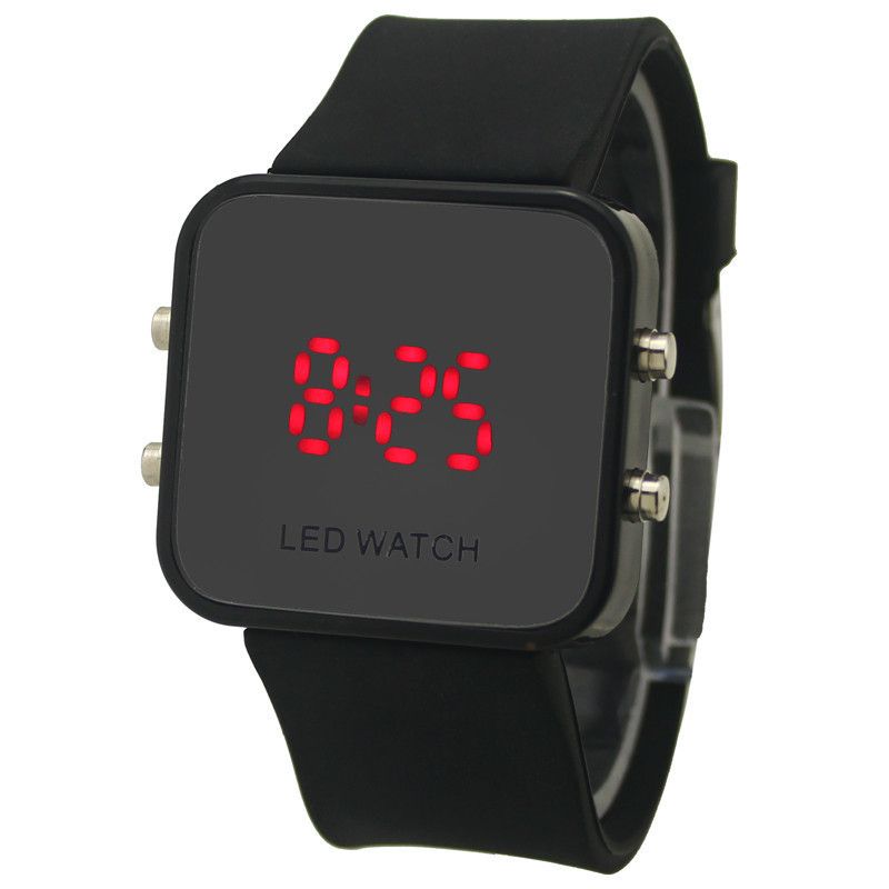 Led Mirror Watch,Colorful Plastic Face Silicone Watch,Soft Red Light