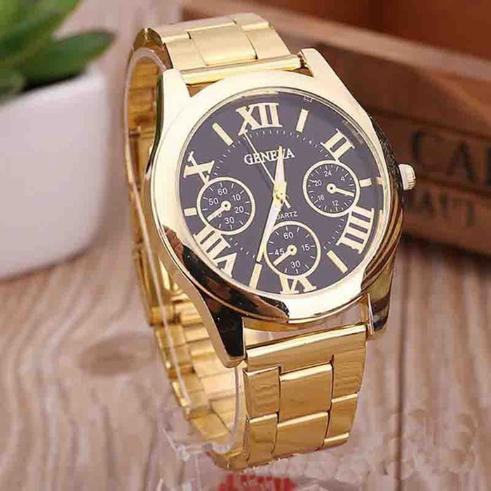 Women'S Luxury Geneva Watch Roman Numerals Golden Alloy Stailess Steel