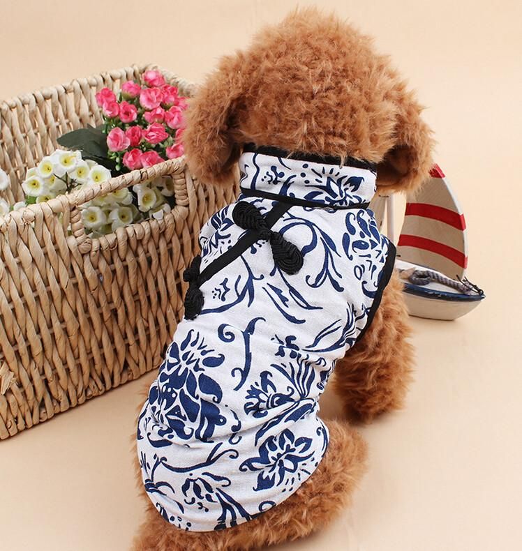 Online Cheap 2015 New Fashion Pet Dog Clothes Chinese Blue And White