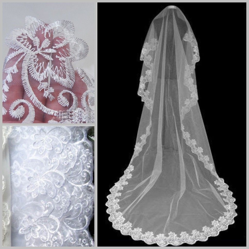 2015 Long Wedding Veil Exquisite Cheap Bridal Veil One Layer Lace Edge