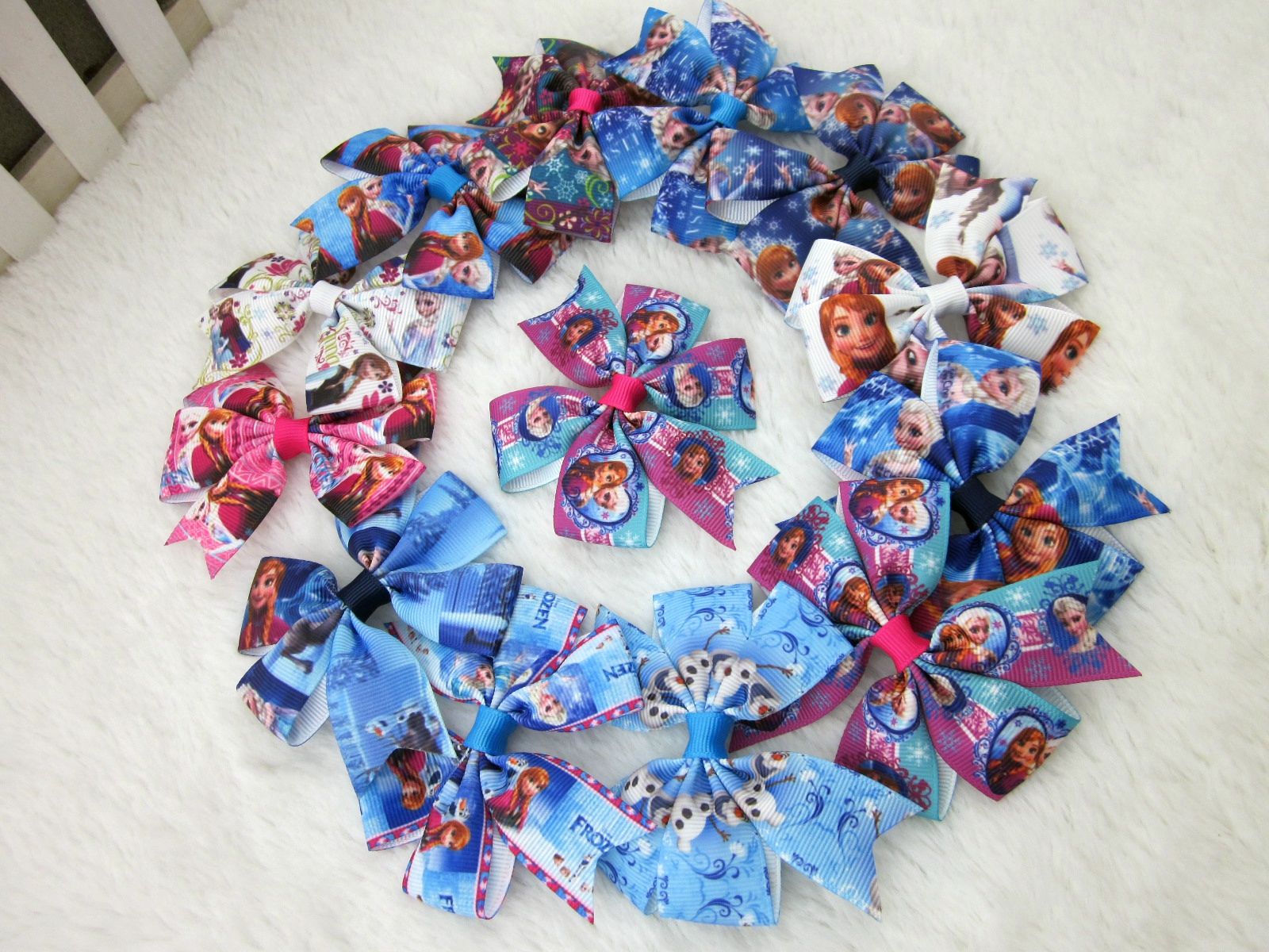 2017 New Design 3inch Ribbon Frozen Hair Bows Without Clip For Baby