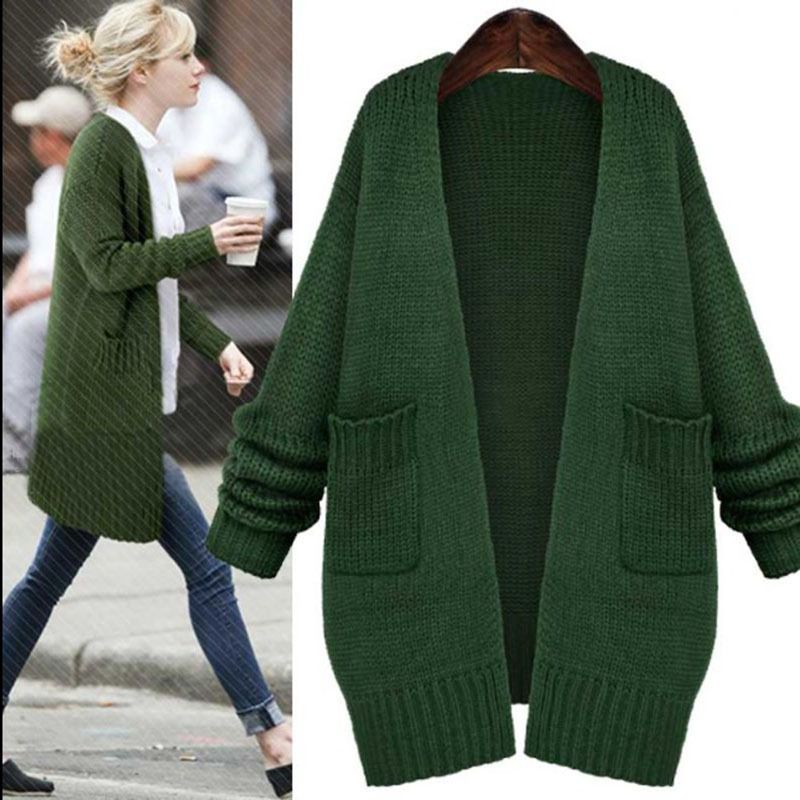 Hottest ! Dark Green Long Knitted Sweaters Fashion Loose Long ...