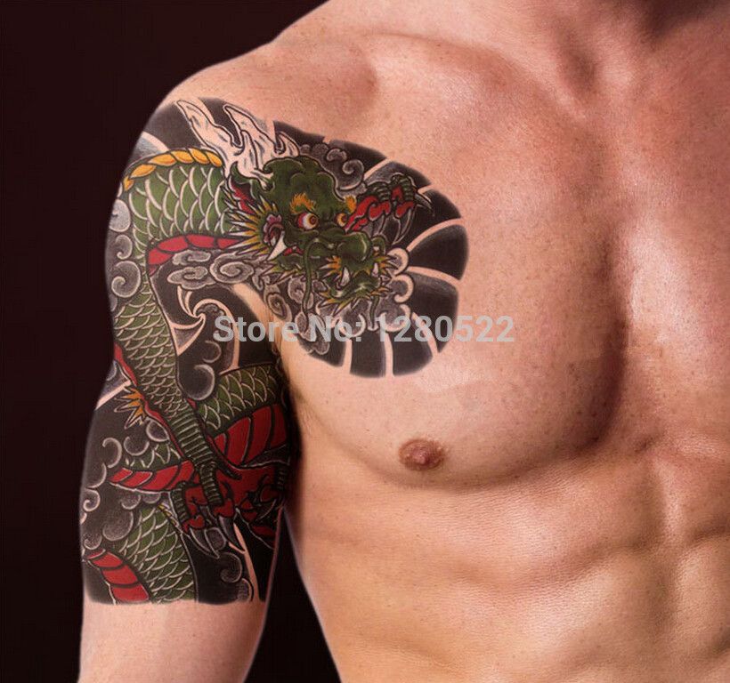 Temporary Shoulder Tattoo Sticker Cool Big Body Art Tiger Dragon Fish