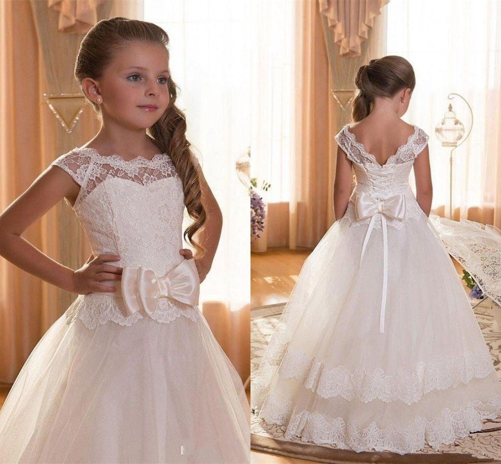 2017 New Cheap Flower Girls Dresses For Wedding Ivory White Lace